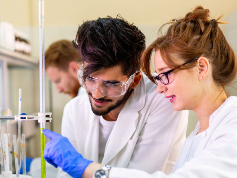 Scientists conducting research in a lab