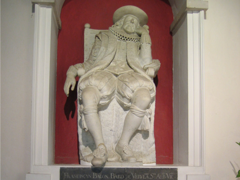 Memorial to Francis Bacon at his burial place, St Michael's church in St Albans, U.K.